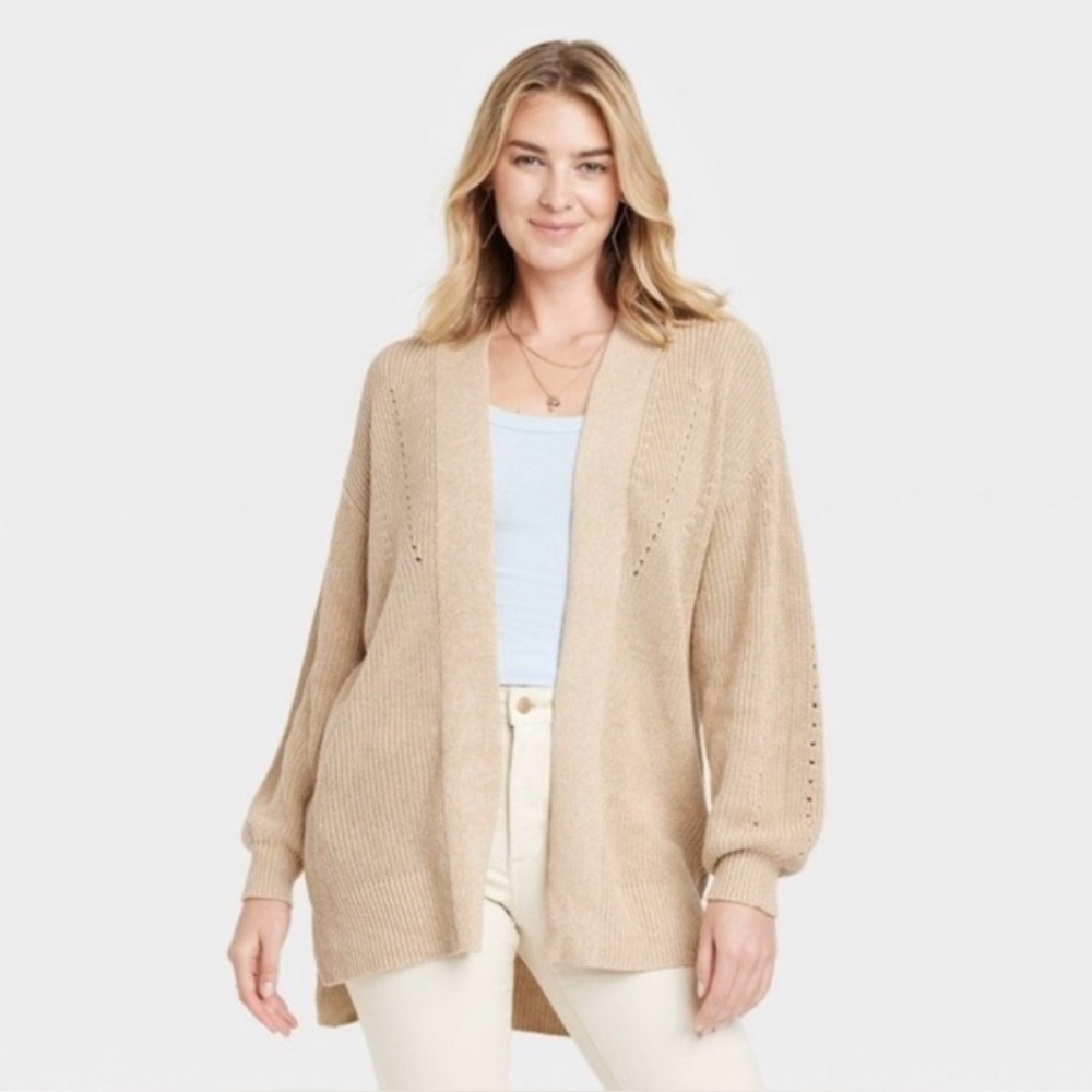 Universal Thread Open Front Cardigan Tan Brown XS Work Casual Sweater Oversized